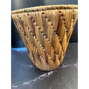 Vintage Ryegrass and Straw Basket weaved with Green and Maroon